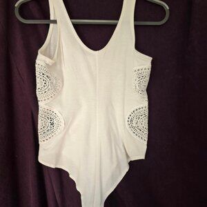 M Charlotte Russe Body Suit White Cotton with Side Lace Inlays
